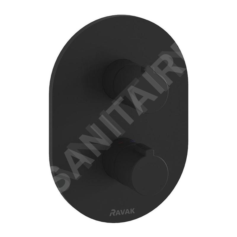 Ravak Chrome - Mitigeur thermostatique à encastrer, 2 sorties, avec corps d’encastrement, noir X070432