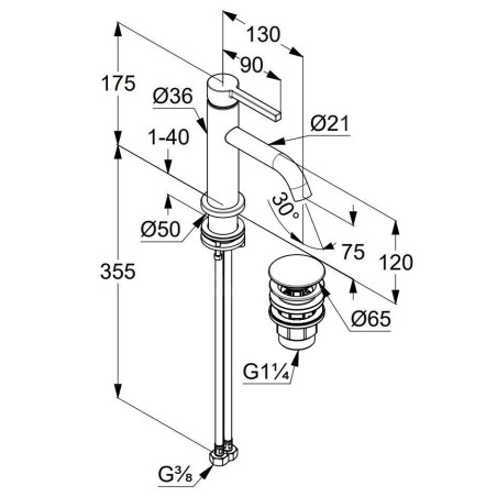 Kludi Nova Fonte - Mitigeur de lavabo avec bonde Push-Open, blanc mat 202665315