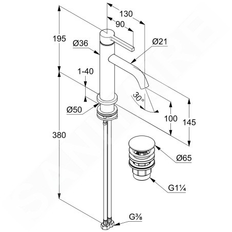 Kludi Nova Fonte - Mitigeur de lavabo avec vidage Push-Open, EcoSmart, noir mat 202893915