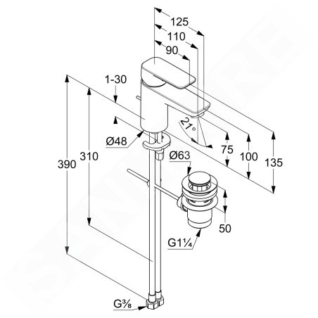 Kludi Pure&Style - Mitigeur de lavabo, avec vidage, EcoPlus, chrome 403880575WR4