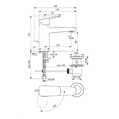 Ideal Standard CeraPlan - Mitigeur de lavabo avec vidage, BlueStart, noir soyeux BD228XG