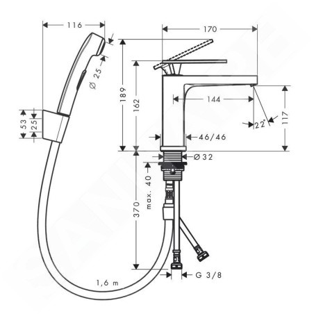 Hansgrohe Tecturis E - Mitigeur de lavabo avec vidage Push-Open et douchette de bidet, EcoSmart, noir mat 73210670