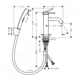 Hansgrohe Tecturis S - Mitigeur de lavabo avec vidage Push-Open et douchette de bidet, EcoSmart, noir mat 73211670