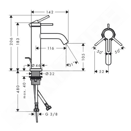 Hansgrohe Tecturis S - Mitigeur d'évier avec vidage, EcoSmart, bronze brossé 73310140