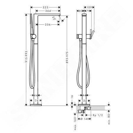 Hansgrohe Tecturis E - Mitigeur de baignoire à monter au sol, bronze brossé 73445140