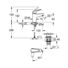 Grohe Swift - Mitigeur de lavabo avec bonde Push-Open, ouverture sur froid, chrome 24323001