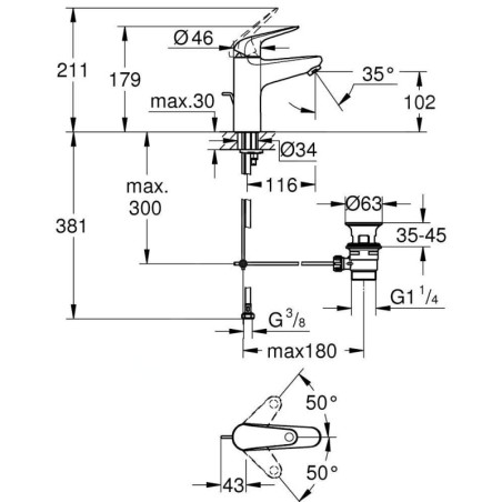 Grohe Swift - Mitigeur de lavabo avec bonde, chrome 24325001
