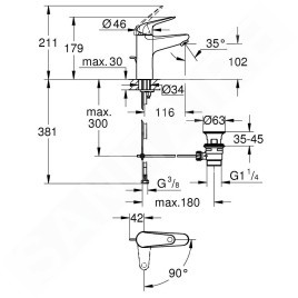 Grohe Swift - Mitigeur de lavabo avec bonde, ouverture sur froid, chrome 24328001