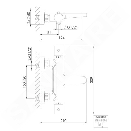 Steinberg 340 - Mitigeur thermostatique de baignoire, noir 340 3100 S