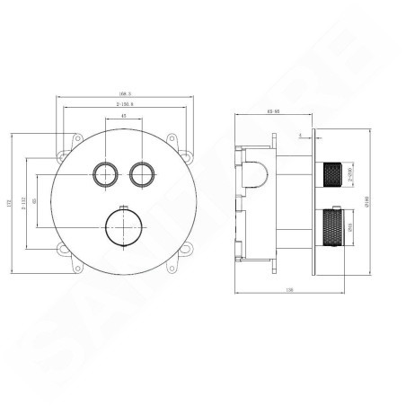 kielle Oudee - Mitigeur thermostatique encastré, avec corps d´encastrement, pour 2 sorties, noir mat 10602204