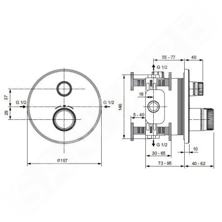 Ideal Standard CeraTherm Navigo - Mitigeur thermostatique de douche encastré, noir soyeux A7295XG