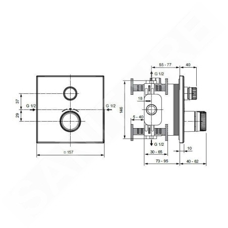 Ideal Standard CeraTherm Navigo - Mitigeur thermostatique de douche encastré, noir soyeux A7301XG