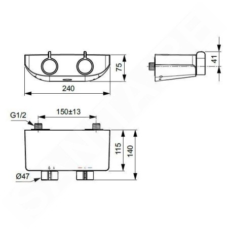 Ideal Standard CeraPlus - Mitigeur thermostatique de douche, chrome A7606AA