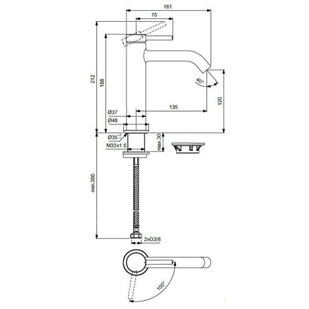 Ideal Standard Ceraline Nuovo - Mitigeur de lavabo, BlueStart, noir soyeux BD762XG