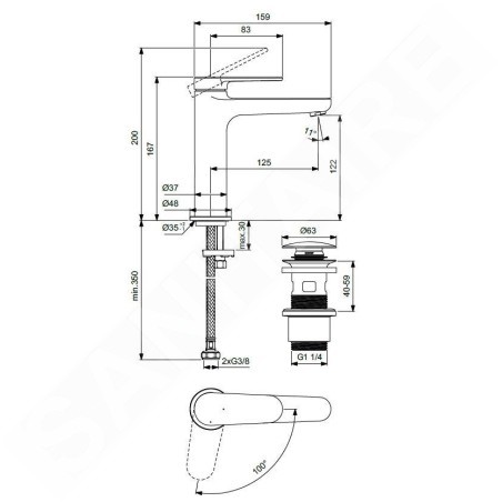 Ideal Standard Cerafine Nuovo - Mitigeur de lavabo avec bonde ClickClack, BlueStart, noir soyeux BD772XG