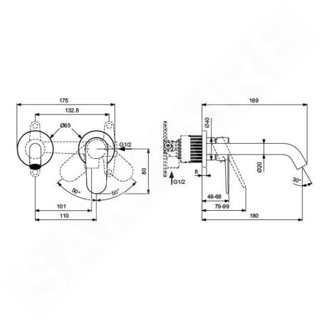 Ideal Standard Cerafine Nuovo - Mitigeur de lavabo encastré, 2 trous, noir soyeux BD776XG
