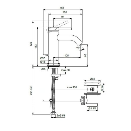 Ideal Standard Ceraline Nuovo - Mitigeur lavabo avec bonde, noir soyeux BD846XG