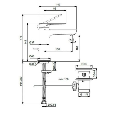Ideal Standard Cerafine Nuovo - Mitigeur de lavabo avec vidage, chrome BD908AA