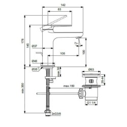 Ideal Standard Cerafine Nuovo - Mitigeur lavabo avec bonde, noir soyeux BD908XG