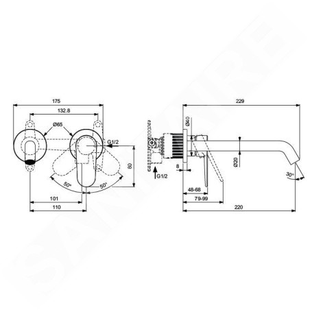 Ideal Standard Cerafine Nuovo - Mitigeur de lavabo encastré, 2 trous, noir soyeux BD911XG