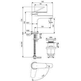 Ideal Standard Cerafine Nuovo - Mitigeur de lavabo avec bonde ClickClack, BlueStart, chrome BD965AA