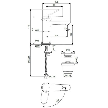 Ideal Standard Cerafine Nuovo - Mitigeur de lavabo avec bonde ClickClack, BlueStart, chrome BD965AA