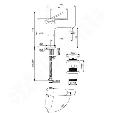 Ideal Standard Cerafine Nuovo - Mitigeur de lavabo avec bonde ClickClack, BlueStart, noir soyeux BD965XG