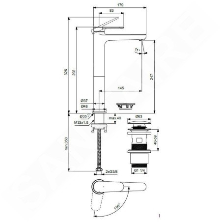 Ideal Standard Cerafine Nuovo - Mitigeur de lavabo avec bonde ClickClack, BlueStart, noir soyeux BD966XG