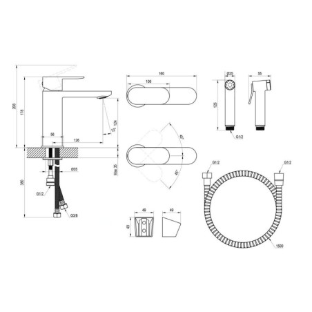 Ravak Chrome II - Mitigeur de lavabo avec douchette de bidet, noir X070462