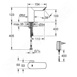 Grohe Bau Cosmopolitan E - Mitigeur lavabo infrarouge avec mélange, 230 V, chrome 36453000
