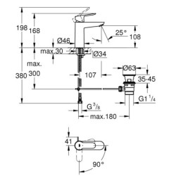 Grohe BauEdge - Mitigeur de lavabo avec vidage, chrome 23759000