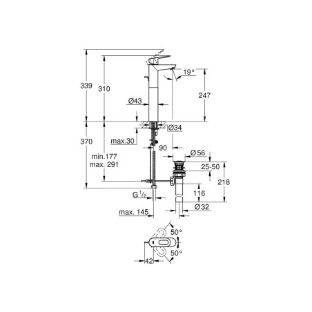 Grohe BauLoop - Mitigeur pour la vasque, avec vidage, chrome 32856000