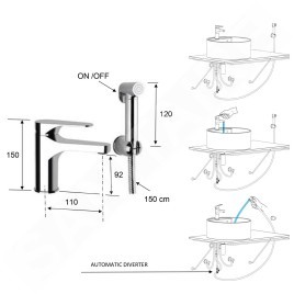 Sapho Corneli - Mitigeur de lavabo avec douchette de bidet, chrome CE48