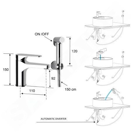 Sapho Corneli - Mitigeur de lavabo avec douchette de bidet, chrome CE48