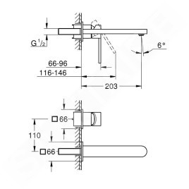 Grohe Plus - Mitigeur de lavabo L encastré, installation à 2 trous, chrome 29306003