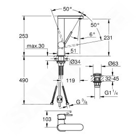 Grohe Plus - Mitigeur de lavabo L avec garniture de vidage Push-Open a bec extractible, chrome 23844003