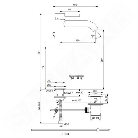 Ideal Standard CeraLine - Mitigeur de lavabo avec vidage, noir BC194XG