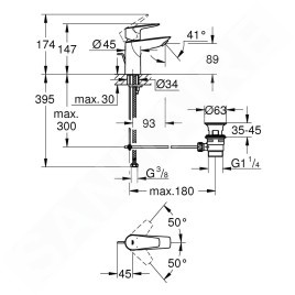 Grohe Start Edge - Mitigeur de lavabo avec vidage, chrome 24196001