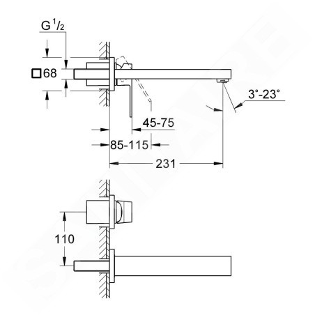 Grohe Eurocube - Mitigeur de lavabo encastré, installation à 2 trous, Hard Graphite brossé 23447AL0