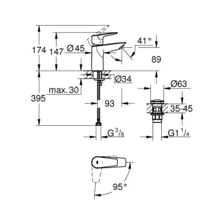 Grohe Start Edge - Mitigeur de lavabo avec vidage Push-Open, chrome 23900001