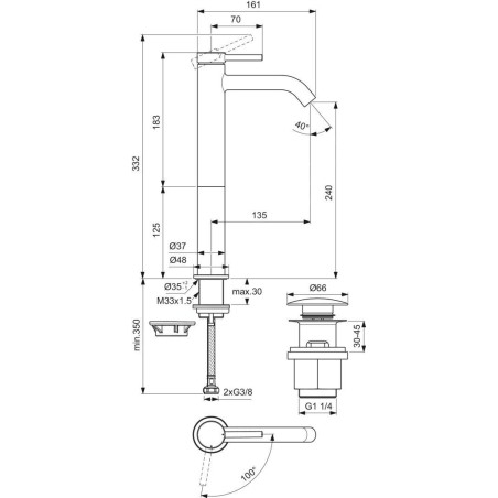 Ideal Standard Ceraline Nuovo - Mitigeur de lavabo avec bonde ClickClack, BlueStart, chrome BD960AA