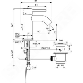 Ideal Standard CeraLine - Mitigeur de lavabo avec vidage, noir BC193XG