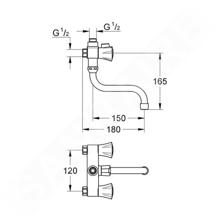 Grohe Costa L - Mélangeur polyvalent de baignoire, entraxe 120 mm, chrome 26781001