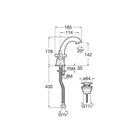 Roca Carmen - Mitigeur de lavabo avec vidage Click-Clack, chrome A5A3A4BC00