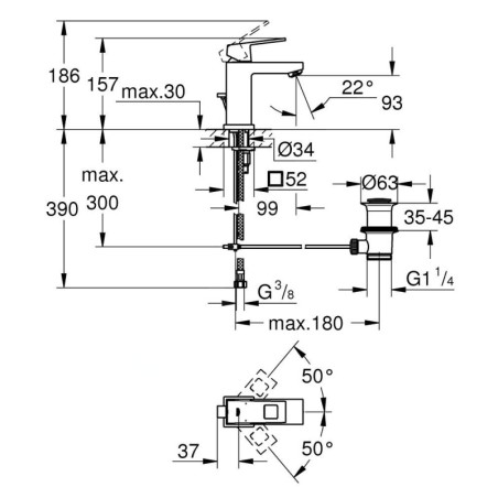 Grohe Eurocube - Mitigeur de lavabo avec vidage, Hard Graphite brossé 23127AL0