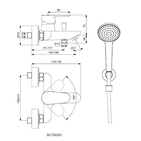 Ideal Standard Cerafine O - Mitigeur de baignoire avec accessoires, Noir BC706XG