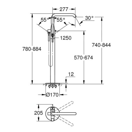 Grohe Essence - Mitigeur de baignoire à monter au sol, graphite foncé 23491A01