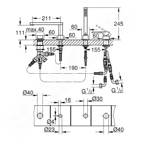 Grohe Plus - Mitigeur pour montage sur bord de baignoire, installation 4 trous, chrome 29307003
