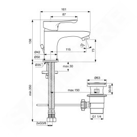 Ideal Standard Alpha - Mitigeur de lavabo avec garniture de vidage, chrome BC486AA