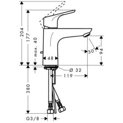 Hansgrohe Focus E2 - Mitigeur de lavabo 100, LowFlow 3,5 l/min avec vidage, chrome 31603000